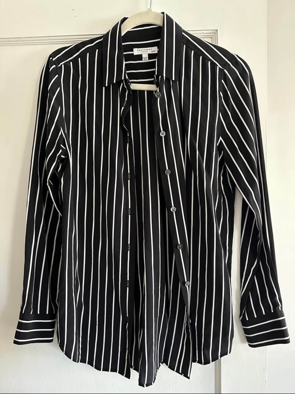 Equipment Black Shirt with White Vertical Stripes
